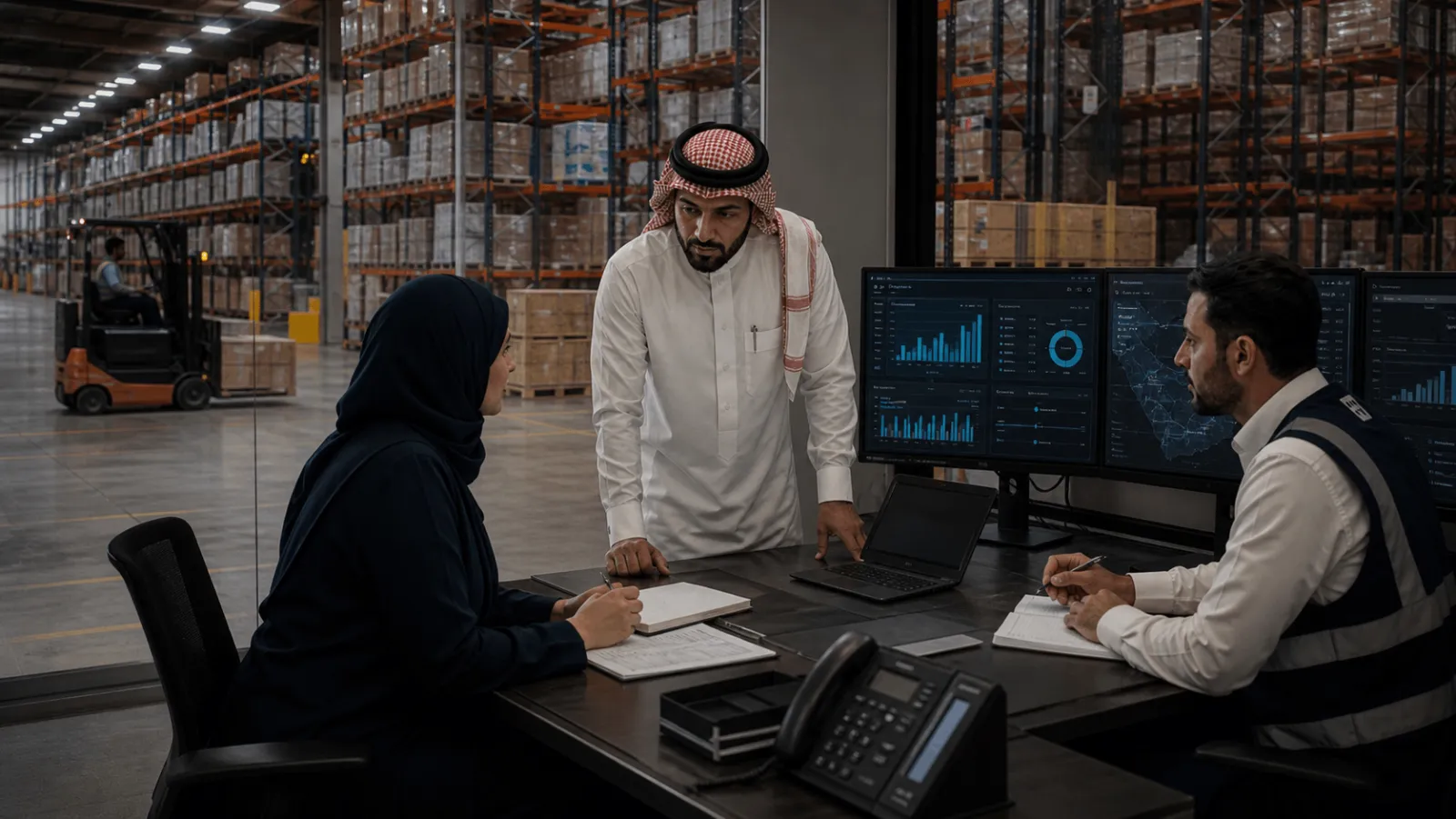 HALA operations team reviewing warehouse activity and logistics dashboards
